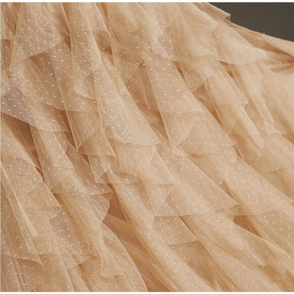 Anthropologie Tiered Ruffle Midi Skirt — Beige Mesh, Size L - Picture 3 of 7